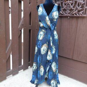 Eva Franco Sz 10 Black Abstract Print Faux Wrap Maxi Dress LIKE NEW!!